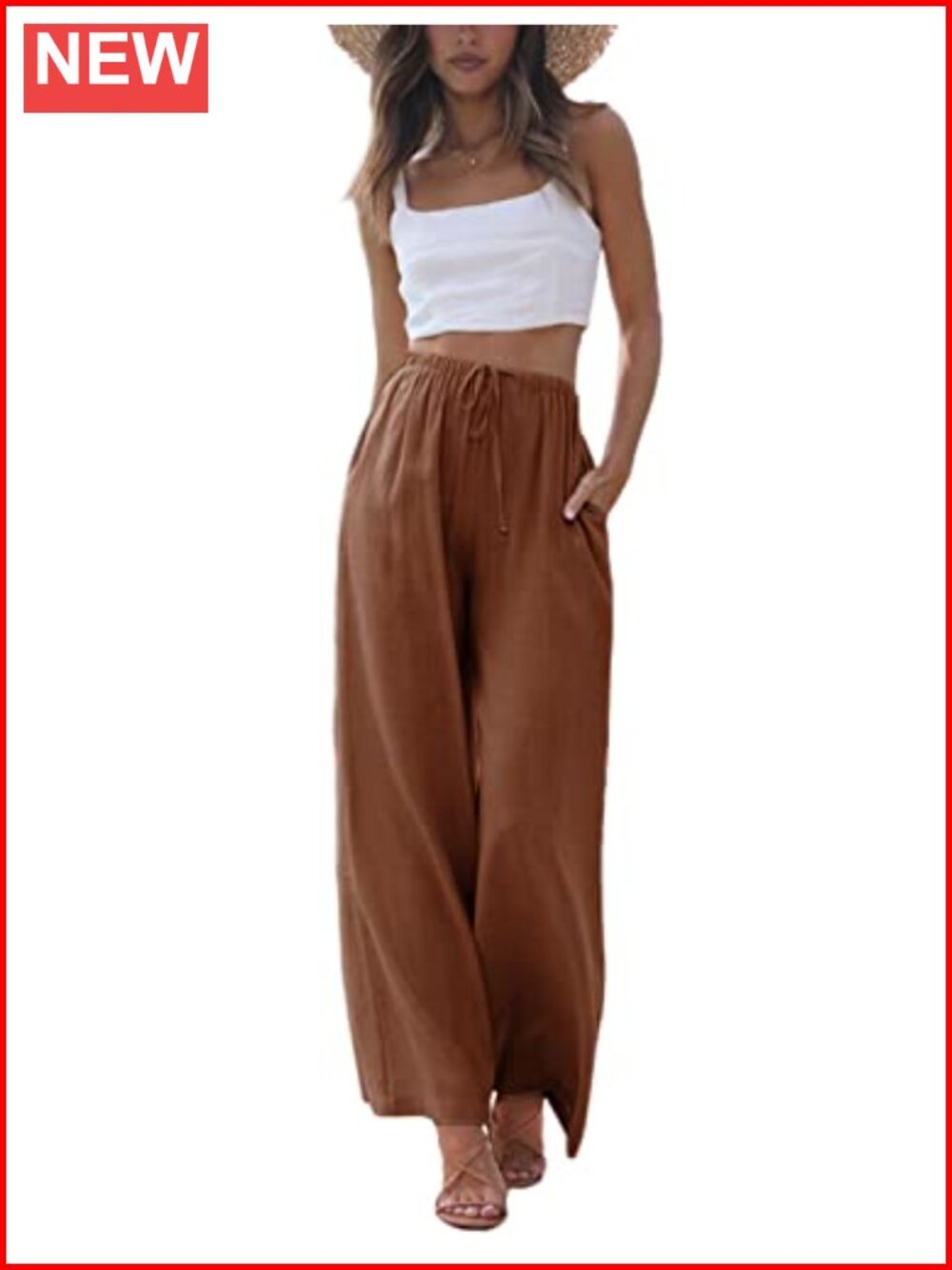 Cotton Linen Wide Leg Palazzo Pants with Pockets
